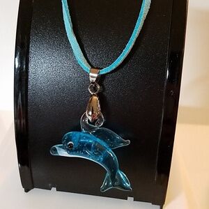 Vegan Suede Necklace 18" Blue Dolphin